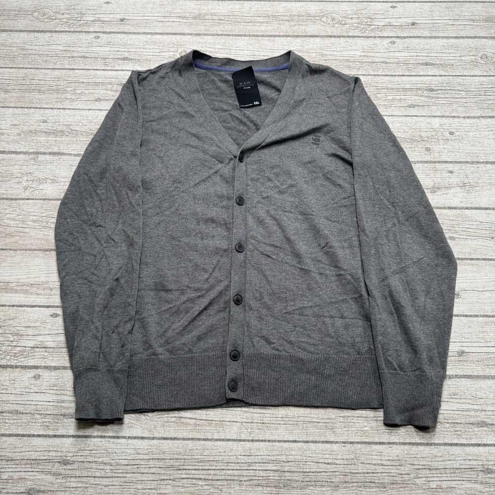 G-Star Sweater Men's 2XL Gray Raw Correctline Button Down V-Neck Knit Cardigan